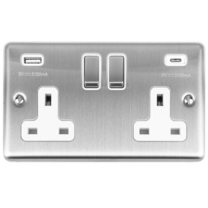 Eurolite EN2USBCSSW Swd Skt & USB 2G 13A