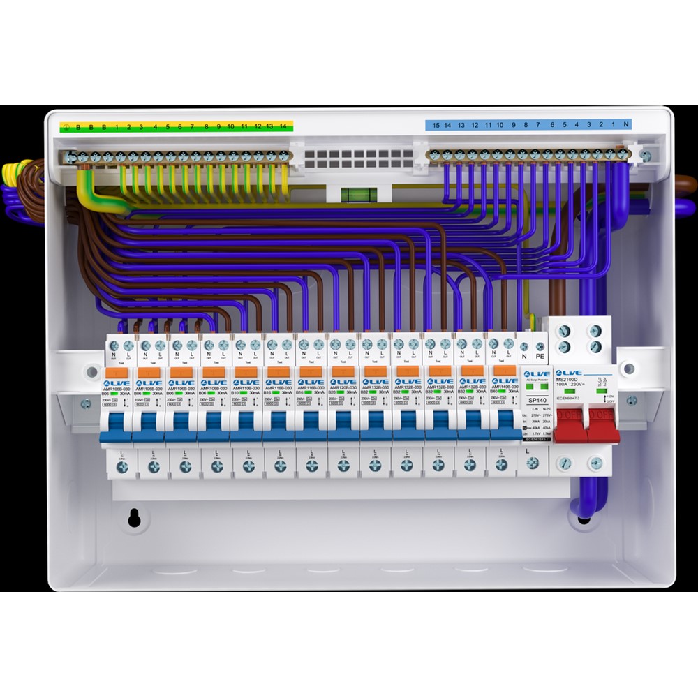 Liveelec LSMC10M-SP<BR> 7 Way Metal Clad<BR> Consumer Unit with 100A DP Isolator and Surge Protection
