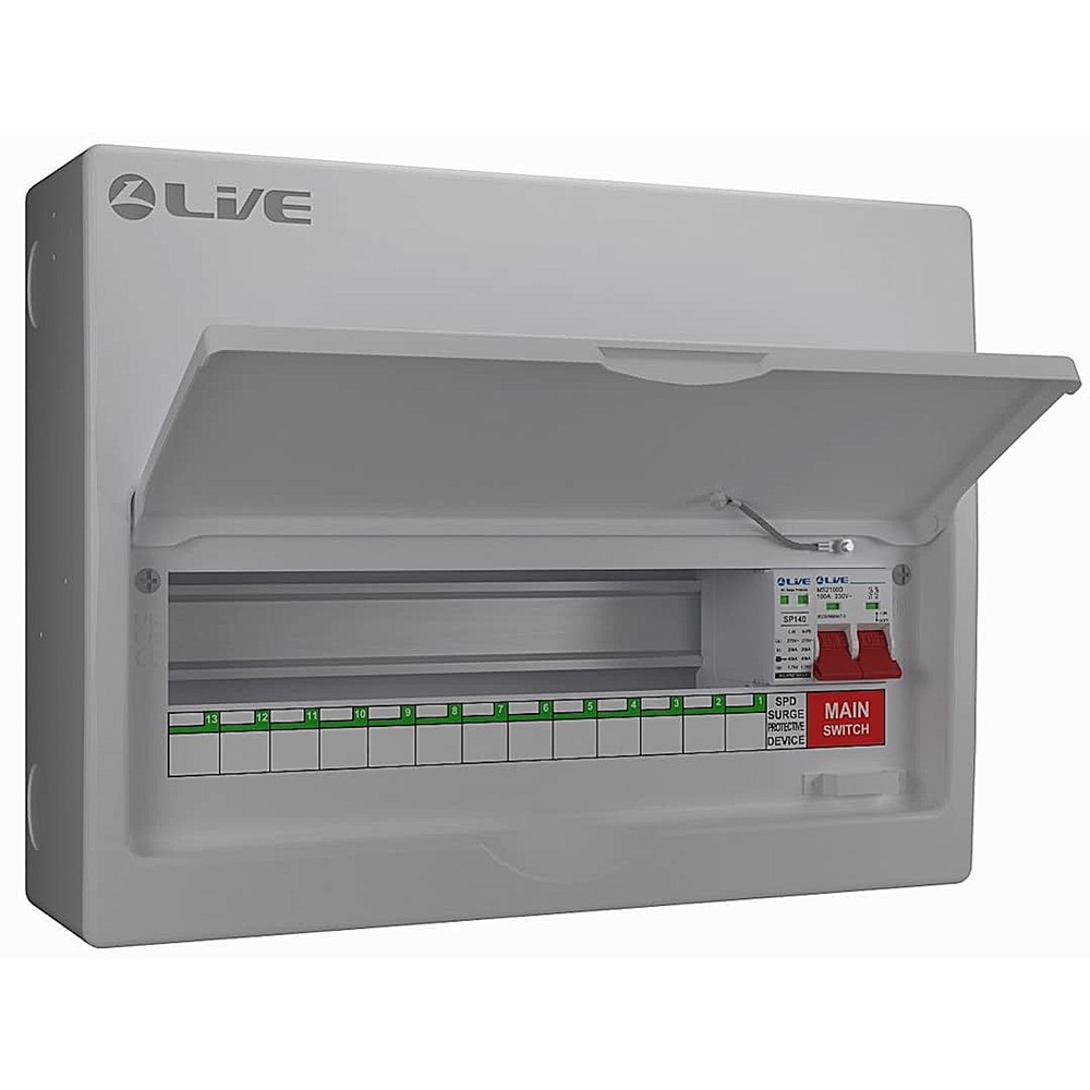 Liveelec LSMC4M-SP<BR> 1 Way Metal Clad<BR> Consumer Unit with 100A DP Isolator and Surge Protection