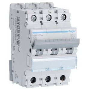 Hager NBN320A <BR>MCB TP Type B 20A 10kA