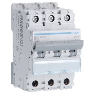 Hager NBN332A<BR> MCB TP Type B 32A 10kA