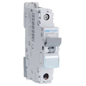 Hager NDN106A <BR>MCB SP Type D 6A 10kA