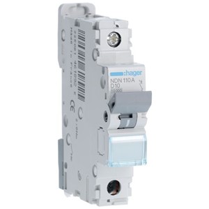 Hager NDN110A <BR>MCB SP Type D 10A 10kA