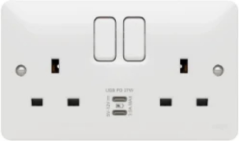Hager WMSS82-USBCC Switched Socket 2G DP & USB-C