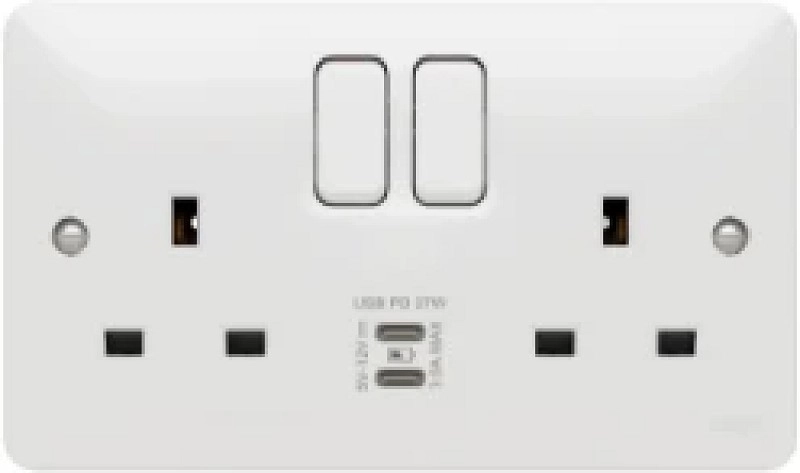 Hager WMSS82-USBCC Switched Socket 2G DP & USB-C